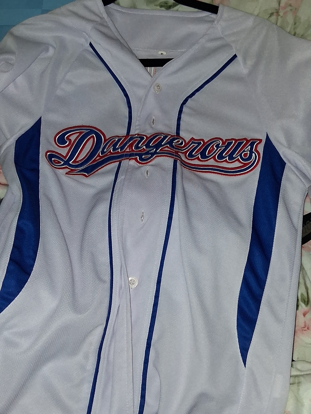 Dangerous Morgan Wallen Embroidered Baseball Jersey in White & Royal Blue